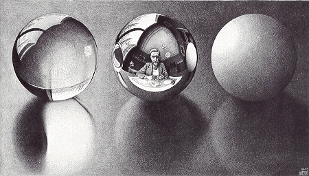 Мориц Корнелиус Эшер. "Три сферы". Автопортрет